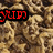 Pixelated image with textured brown background showing three text elements: red 'yup' top-left, cyan 'yup' top-right, and partial red 'cookies' bottom-center.