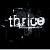 Animated contact sheet of a 50x50 pixel icon showing the word 'thrice' in white text with glitch effects over red and black backgrounds across eight frames.