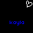 Pixelated white heart symbol above two blue 'kayla' text instances on black background.
