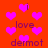 Red background with scattered pink hearts and repeated text elements in dark purple.