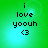 Green background with pixelated text 'i love yoouh <3' and shifting light effects across four