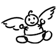 Two black-and-white stick-figure angel icons in a contact sheet, each with wings and a halo-like curl on its head, shown in different wing positions across two frames.