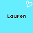 A static image with a light blue background featuring a white pixelated heart symbol above two instances of the name 'Lauren' in dark brown pixelated text.