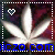 A pixelated cannabis leaf icon with a heart symbol, bordered by dotted lines and blue text at the bottom.