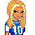 Pixel art contact sheet showing three soccer-themed frames with a female character, text overlay, and soccer ball prop.