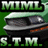 Green background with pixelated text 'MIMI' above and 'S.T.M.' below a silver and black vehicle with orange accents.