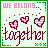 Pixel art animation showing 'WE BELONG together' text with pink hearts and green borders, where the middle heart's stripes shift from horizontal to vertical.
