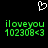 Pixelated green text and white heart symbol on black background, two identical side-by-side displays of 'iloveyou 102308<3' with no visible animation changes.