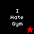 A 4-frame animated contact sheet showing variations of a pixelated text-based icon with "I Hate Gym" and star symbols on black and red backgrounds.