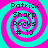 Four identical pixelated icons arranged in a , each featuring text over a pink and cyan spiral background