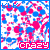 A 50x50 pixel animated buddy icon with a blue and pink pixelated background, displaying the word "CRAZY" in blocky text at the bottom of each frame.