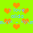 A bright green background features orange heart shapes and blue text reading "i love alida" with repeated pixelated symbols below.