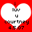 Red background with white heart shape containing text: 'i luv u' above 'courtney' and '4.5.07' in black pixelated font.