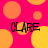 A static image with a bright pink background covered in orange and yellow circles, featuring four instances of the word "CLARE" in black pixelated text.