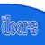 Two side-by-side animated frames of a pixelated text logo on solid backgrounds, left frame blue with light blue