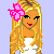 Pixel art contact sheet showing a blonde cartoon character in multiple frames with pink text reading "take it'll last a picionger" on a light purple background.