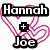 Pixelated icon with 'Hannah' and 'Joe' text blocks connected by pink lines forming a heart shape around a central plus symbol.