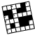 Black and white pixelated grid with irregularly shaped black and white squares forming a fragmented pattern.