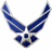 A 48x48 pixel animated contact sheet showing two frames of an Air Force-themed buddy icon with a winged emblem and text "CROSS INTO THE BLUE" on a light blue background.