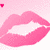 Pixelated pink lips with white teeth on a light pink background, surrounded by small red hearts that increase in number across frames.