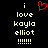 A black background displays white text reading 'i love kayla elliot !!!!!!!' with a red pixelated heart symbol above the word 'love'.