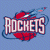 Pixelated icon with bold white text 'ROCKETS' over red and blue shapes on a light blue background.
