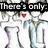 A repeated pattern of stylized figures with red lips and blue-and-purple clothing, overlaid with black text reading "There's only. One thing. Two do. Three words for you. I LOVE YOU!".