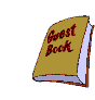 A static image of a guest book icon with a yellow cover displaying 'Guest Book' in red text, transitioning through various open states with visible pages and a blue pen.