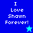 Four display 'I Love Shawn Forever!' text with a star icon, each in distinct blue shades