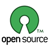 Green circular icon with a white inner cutout resembling an open ring, positioned above gray text reading 'open source' on a white background.