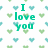 Pixelated green text on white background with repeating light blue and green heart shapes, displaying 'I love you' and '[if only you knew who you were]' in a static layout.