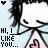 A 48x48 pixel animated buddy icon featuring a cartoon character with black hair and white face, displaying text "HI, I LIKE YOU..." across two frames where the heart symbol changes from black to pink.