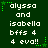 Green background with white pixelated text reading 'alyssa and isabella bffs 4 4 eva!!' surrounded by green star symbols.