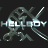 Pixelated static icon featuring a stylized character with horns and the word "HELLBOY" in blocky white text over dark background.