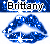 Blue lips with white sparkles and plus signs, text 'Brittany' above, on white background.