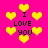 A static image with a bright pink background featuring yellow pixelated hearts and black text reading "I LOVE YOU" in four separate sections.