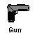 Pixel art displays a gun, bullets, and suicide text with prices on gray background.
