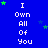 Blue background with white text "I Own All Of You" repeated in four , green and blue stars scattered throughout