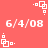 Red background with white pixelated text and geometric shapes in repeating patterns.