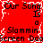 Red background with repeated black text 'Our Song Is a Slammin Screen Door' and white pixelated cracks, no visible animation changes.