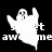 Pixelated ghost icon with text 'cool sweet awesome' in white and gray on black background, showing animation changes between frames.