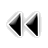 Pixelated black and white icon featuring two left-pointing triangular shapes with gradient shading, set against a solid gray background.