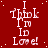 A contact sheet of 11 animated frames showing a red background with white text "I think I'm in love!" and small white dots, arranged in a 4x3 grid with the last frame partially obscured by a gray rectangle.