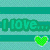 A static pixel art icon with teal and green stripes, text reading 'I love', a small heart symbol, and a large eye graphic.