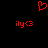 Red pixel art displays a heart symbol above two identical text strings on black background.