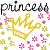 A static contact sheet of a 50x50 pixel animated icon featuring repeated princess-themed elements with yellow crowns, pink hearts, and floral patterns on a white background.