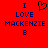 Red background with blue pixelated text reading "I LOVE MACKENZIE B" and a black heart symbol replacing the word "LOVE" in one view.