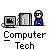 A 4x4 grid of pixel art frames showing a computer tech character interacting with equipment, each frame displaying slight animation changes in pose and screen content.