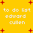 Yellow background with red plus signs and white text reading 'to do list edward cullen' repeated in four quadrants.
