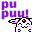 Pixelated purple text and four identical cartoon sheep with red eyes, pink cheeks, black outlines on white background.